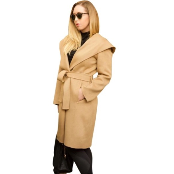 Theory Jackets & Blazers - Theory New Divide Long Wool Wrap Hooded Coat Tan